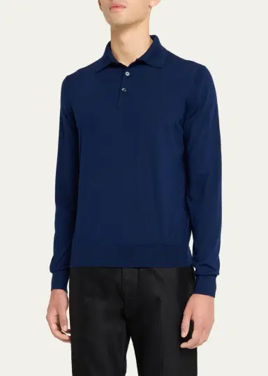 Fioroni Men's Merino Wool Knit Long-Sleeve Polo Shirt | Thumbnail 4 Fioroni Men's Merino Wool Knit Long-Sleeve Polo Shirt | Thumbnail 4