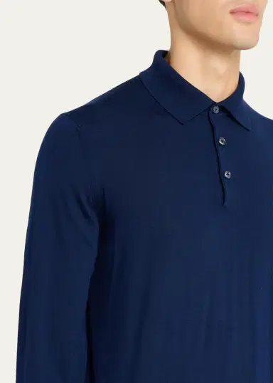 Fioroni Men's Merino Wool Knit Long-Sleeve Polo Shirt | Thumbnail 5 Fioroni Men's Merino Wool Knit Long-Sleeve Polo Shirt | Thumbnail 5