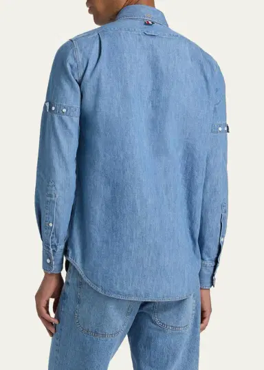 Thom Browne Men's Chambray Nametag Button-Down Shirt | Thumbnail 3 Thom Browne Men's Chambray Nametag Button-Down Shirt | Thumbnail 3