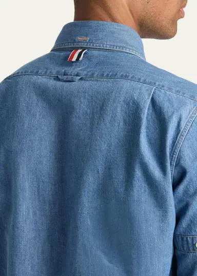 Thom Browne Men's Chambray Nametag Button-Down Shirt | Thumbnail 5 Thom Browne Men's Chambray Nametag Button-Down Shirt | Thumbnail 5