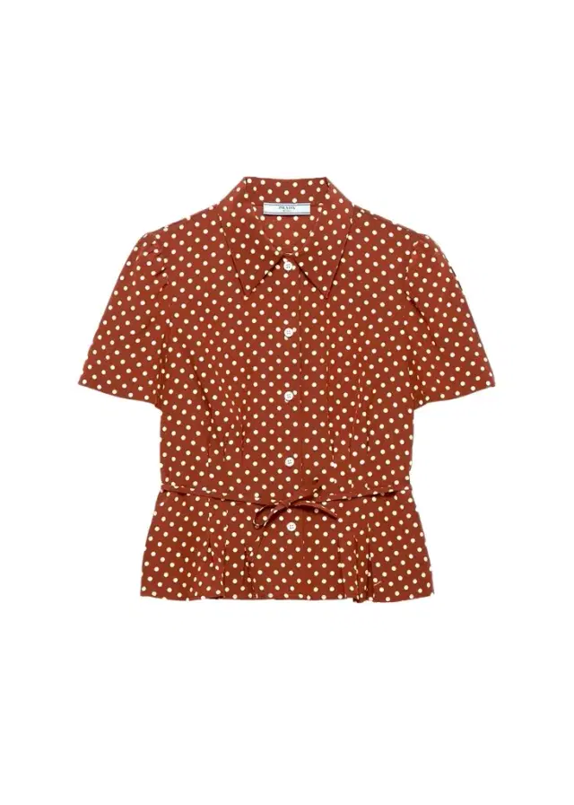 Prada Polka-Dot Silk Short-Sleeve Button-Down Shirt