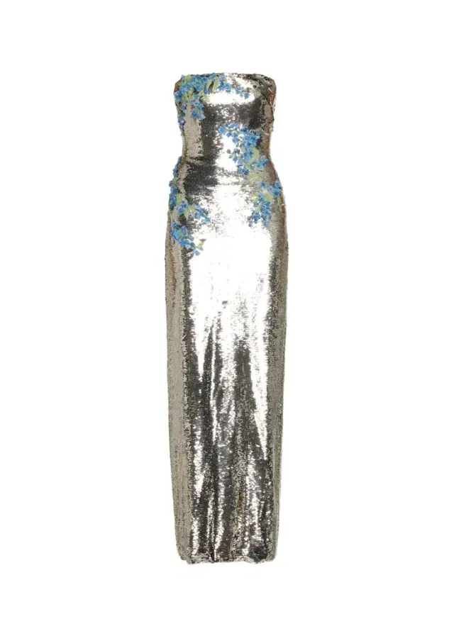 Monique Lhuillier Textured Strapless Column Gown