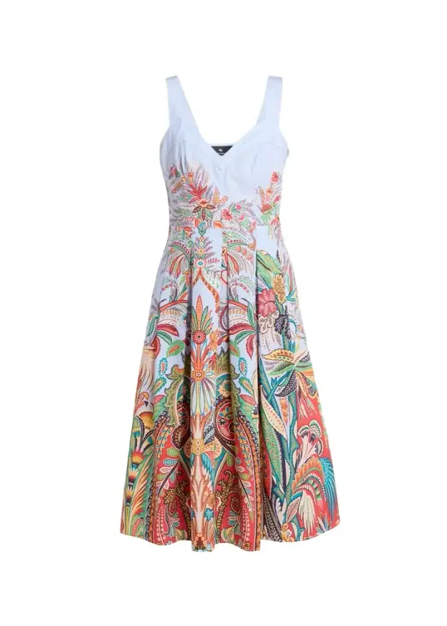 Etro Sleeveless Paisley-Print Pleated Cotton Midi Dress