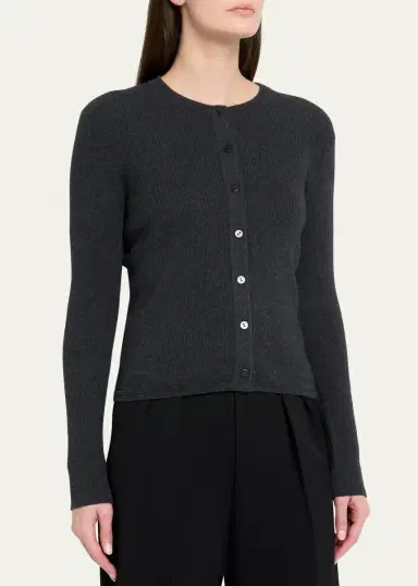 Lisa Yang Abeena Cotton-Cashmere Rib Crewneck Cardigan | Thumbnail 4 Lisa Yang Abeena Cotton-Cashmere Rib Crewneck Cardigan | Thumbnail 4