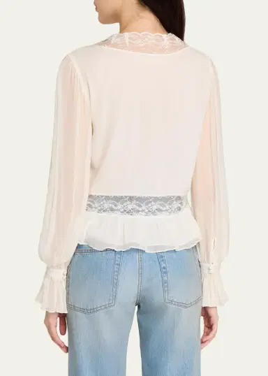 LoveShackFancy Thessira Lace-Trim Chiffon Blouse | Thumbnail 3 LoveShackFancy Thessira Lace-Trim Chiffon Blouse | Thumbnail 3