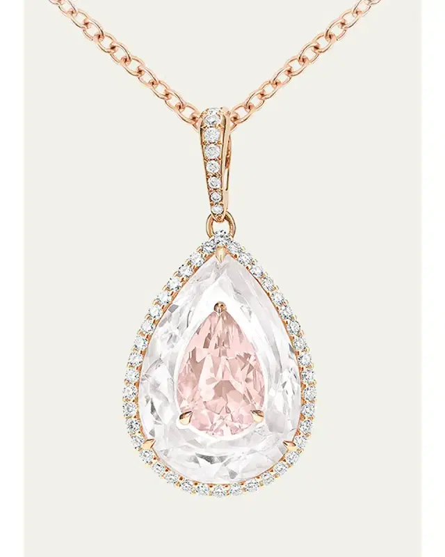 Boghossian 18K Rose Gold Diamond, Morganite, and Rock Crystal Inlay Shine Pendant Necklace