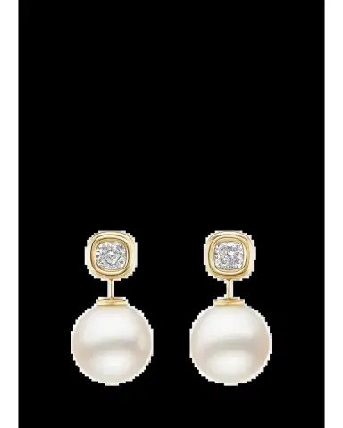 Brent Neale 18K Yellow Gold Diamond Cushion and Pearl Drop Earrings | Thumbnail 2