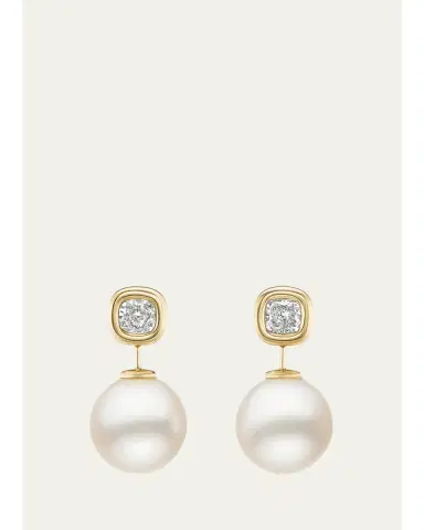 Brent Neale 18K Yellow Gold Diamond Cushion and Pearl Drop Earrings | Thumbnail 1