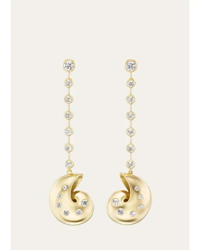 Brent Neale 18K Yellow Gold Nautilus Drop Earrings with Diamonds