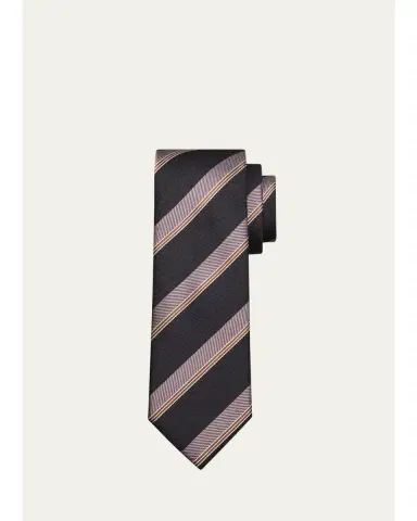 Brioni Men's Stripe Jacquard Silk Tie | Thumbnail 2