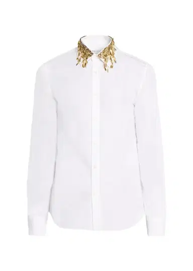 McQueen Men's Metal Leaves and Crystal-Embellished Collar Poplin Dress Shirt | Thumbnail 1 McQueen Men's Metal Leaves and Crystal-Embellished Collar Poplin Dress Shirt | Thumbnail 1