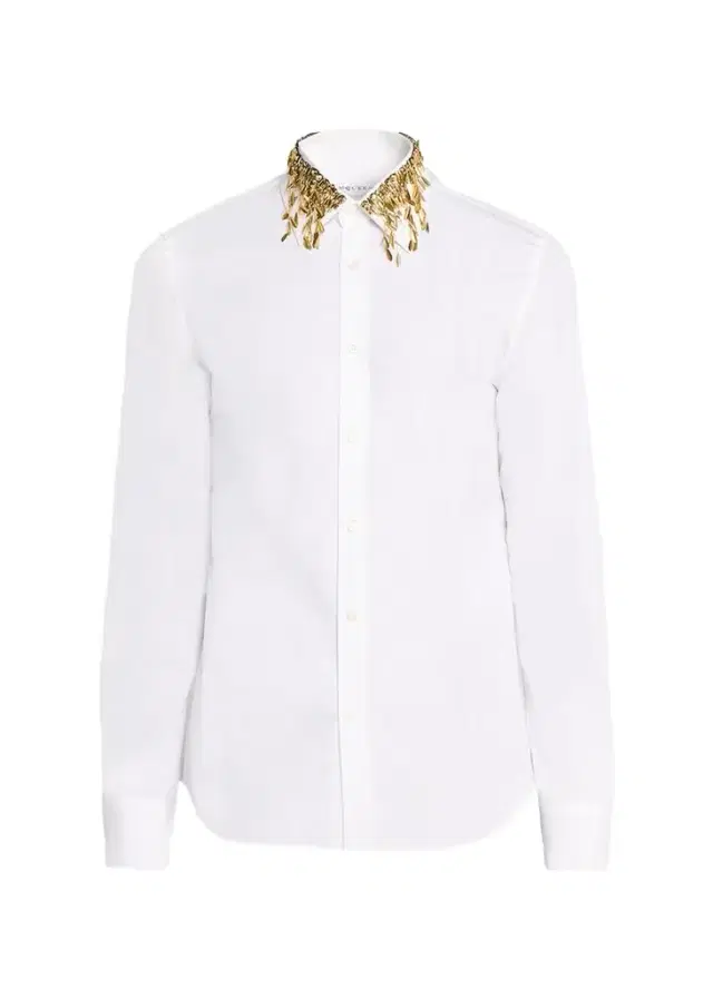 McQueen Men's Metal Leaves and Crystal-Embellished Collar Poplin Dress Shirt