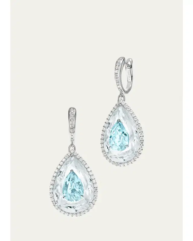 Boghossian 18K White Gold Diamond, Aquamarine, and Rock Crystal Inlay Shine Earrings