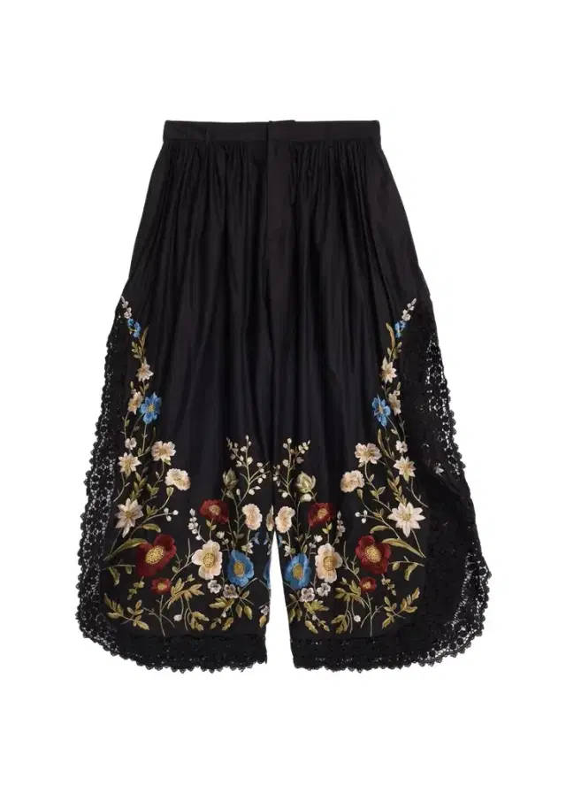 Sea Floral Embroidered Cotton & Lace Wide-Leg Culotte Pants