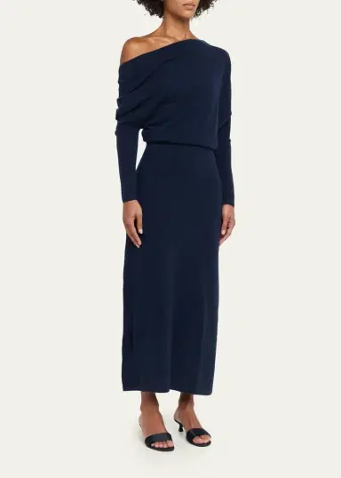 Altuzarra Kasos One-Shoulder Draped Cashmere Midi Dress | Thumbnail 2 Altuzarra Kasos One-Shoulder Draped Cashmere Midi Dress | Thumbnail 2