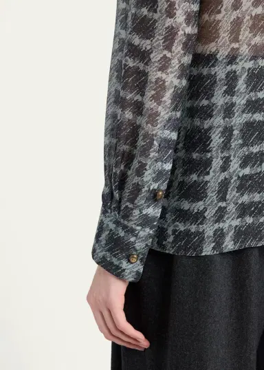 Giorgio Armani Sheer Silk Plaid Button-Front Shirt | Thumbnail 5