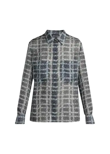 Giorgio Armani Sheer Silk Plaid Button-Front Shirt | Thumbnail 1