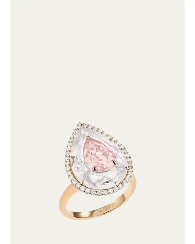 Boghossian 18K Rose Gold Diamond, Morganite, and Rock Crystal Inlay Shine Ring