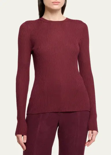 Gabriela Hearst Browning Cashmere-Silk Rib Crewneck Sweater | Thumbnail 4
