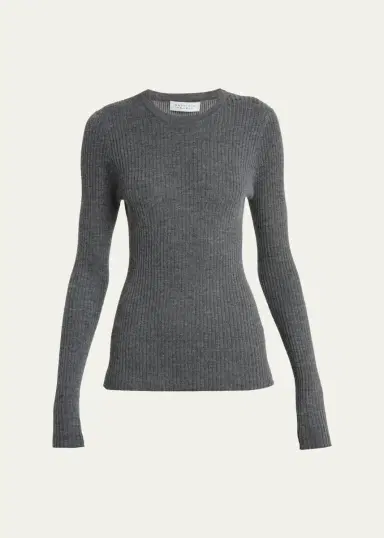 Gabriela Hearst Browning Cashmere-Silk Rib Crewneck Sweater | Thumbnail 6
