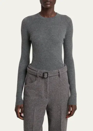 Gabriela Hearst Browning Cashmere-Silk Rib Crewneck Sweater | Thumbnail 9