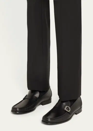 Ferragamo Men's Caspian Gancio Leather Loafers | Thumbnail 2