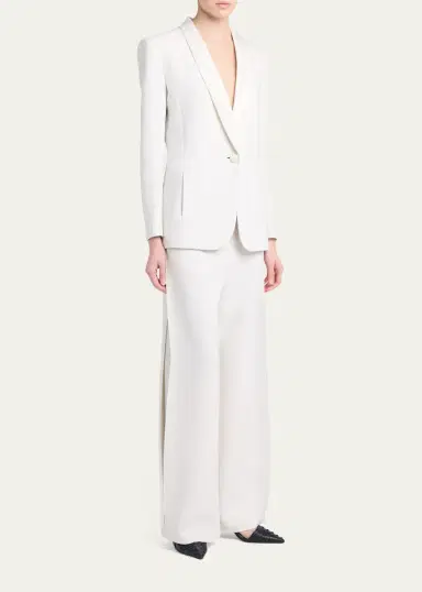 Giorgio Armani Side Pleat Straight-Leg Silk Trousers | Thumbnail 2