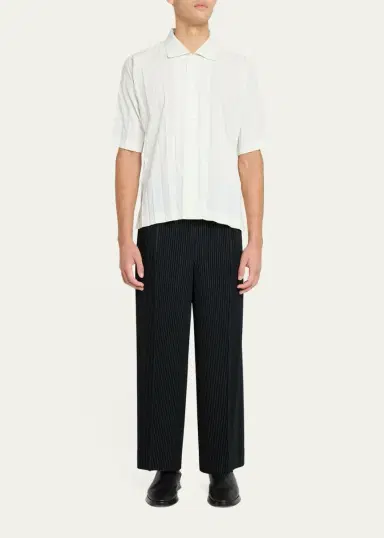 Homme Plissé Issey Miyake Men's Edge Pleated Short-Sleeve Shirt | Thumbnail 2