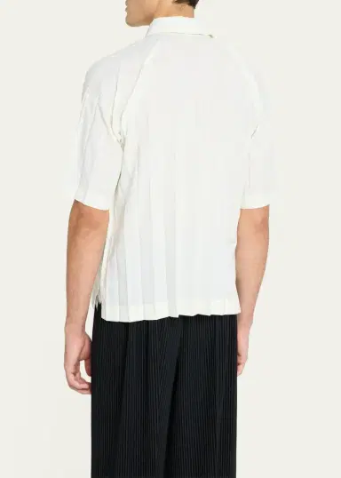 Homme Plissé Issey Miyake Men's Edge Pleated Short-Sleeve Shirt | Thumbnail 3