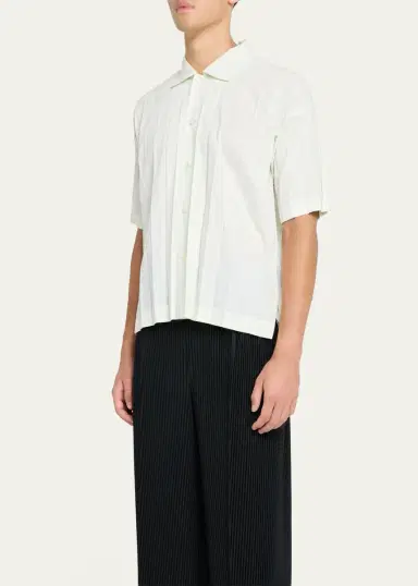 Homme Plissé Issey Miyake Men's Edge Pleated Short-Sleeve Shirt | Thumbnail 4