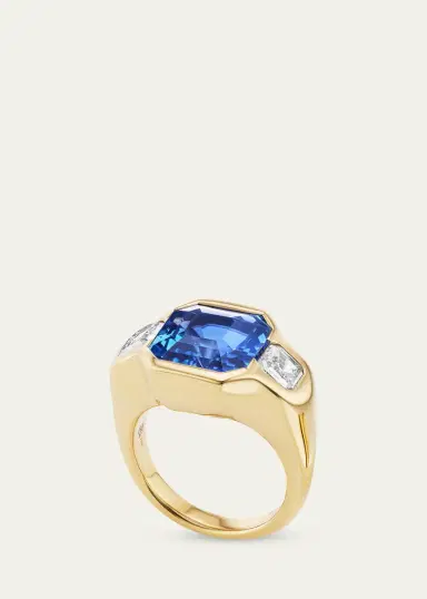 Brent Neale One-of-a-Kind 18K Yellow Gold Asscher Blue Sapphire Ring with Diamonds | Thumbnail 2 Brent Neale One-of-a-Kind 18K Yellow Gold Asscher Blue Sapphire Ring with Diamonds | Thumbnail 2