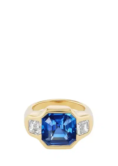 Brent Neale One-of-a-Kind 18K Yellow Gold Asscher Blue Sapphire Ring with Diamonds | Thumbnail 1 Brent Neale One-of-a-Kind 18K Yellow Gold Asscher Blue Sapphire Ring with Diamonds | Thumbnail 1