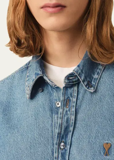 Ami Paris Men's Ami de Coeur Denim Button-Down Shirt | Thumbnail 5