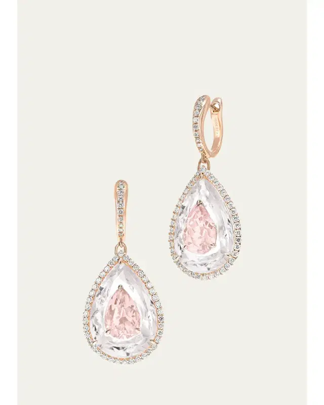 Boghossian 18K Rose Gold Diamond, Morganite, and Rock Crystal Inlay Shine Earrings