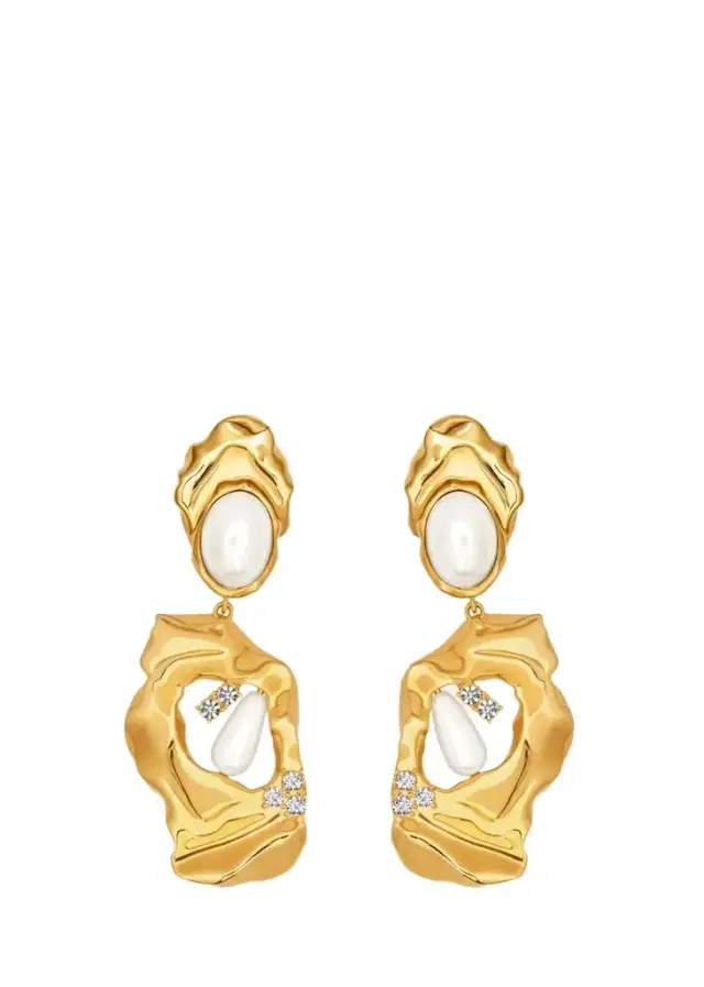 Oscar de la Renta Hammered Pearly Large Drop Earrings