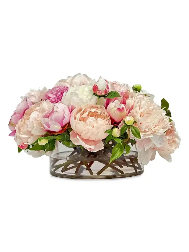 Winward Home Everyday Newness Refresh Imitation Peonies In Glass Vase - Pink