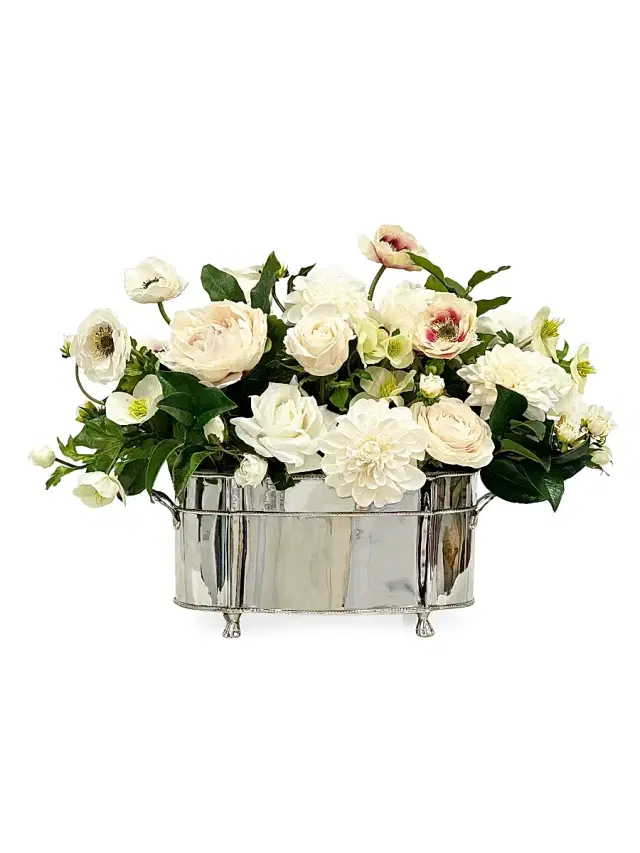 Winward Home Everyday Newness Refresh Imitation Mixed Flowers In Silvertone Planter - Blush