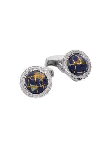 Tateossian Sterling Silver Globe Cuff Links - Blue | Thumbnail 1