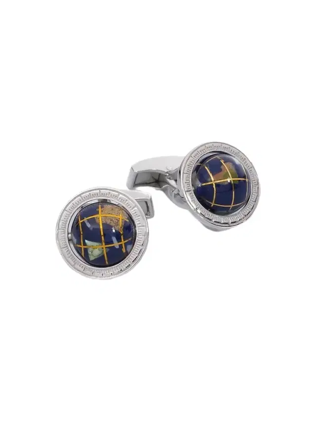 Tateossian Sterling Silver Globe Cuff Links - Blue