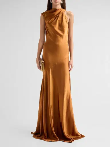 Amsale Women's Liquid Satin Draped Gown - Copper | Thumbnail 2