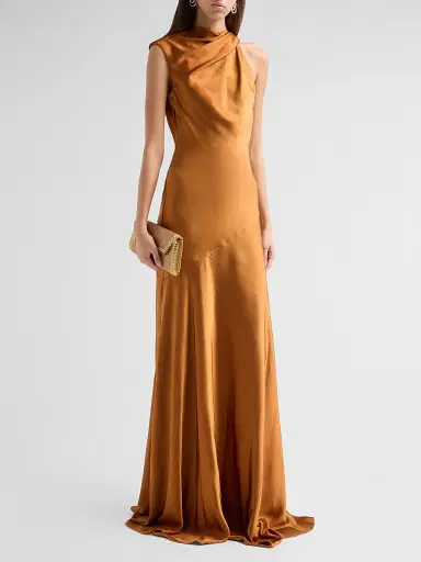 Amsale Women's Liquid Satin Draped Gown - Copper | Thumbnail 4