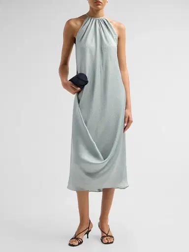Amsale Women's Halterneck Draped Midi Dress - Jade | Thumbnail 2