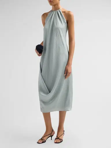 Amsale Women's Halterneck Draped Midi Dress - Jade | Thumbnail 4