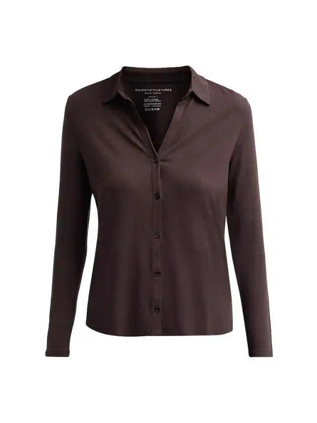 Majestic Filatures Women's Soft Touch Relaxed Button-Front Shirt - Chocolate Mousse