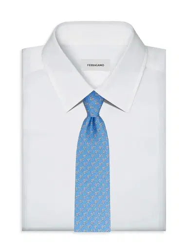 Ferragamo Men's Owl Gancio Silk Tie - Azzurro | Thumbnail 2