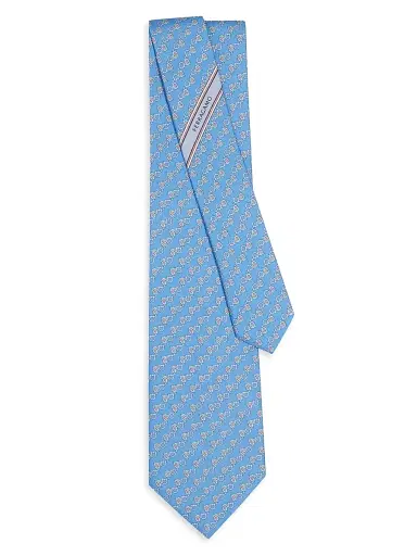 Ferragamo Men's Owl Gancio Silk Tie - Azzurro | Thumbnail 3