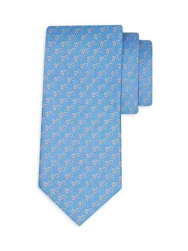 Ferragamo Men's Owl Gancio Silk Tie - Azzurro | Thumbnail 1