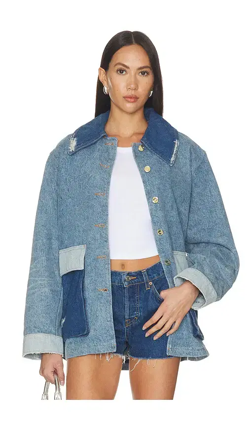 Ganni Patchwork Denim Midi Jacket