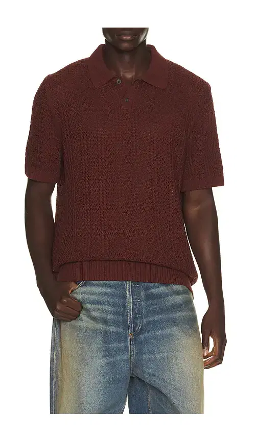 Vince Seed Stitch Rib Short Sleeve Polo Shirt