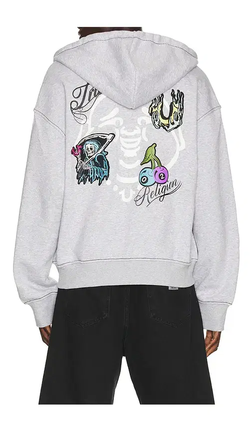 True Religion Buddha Face Big T Boxy Zip Up Hoodie